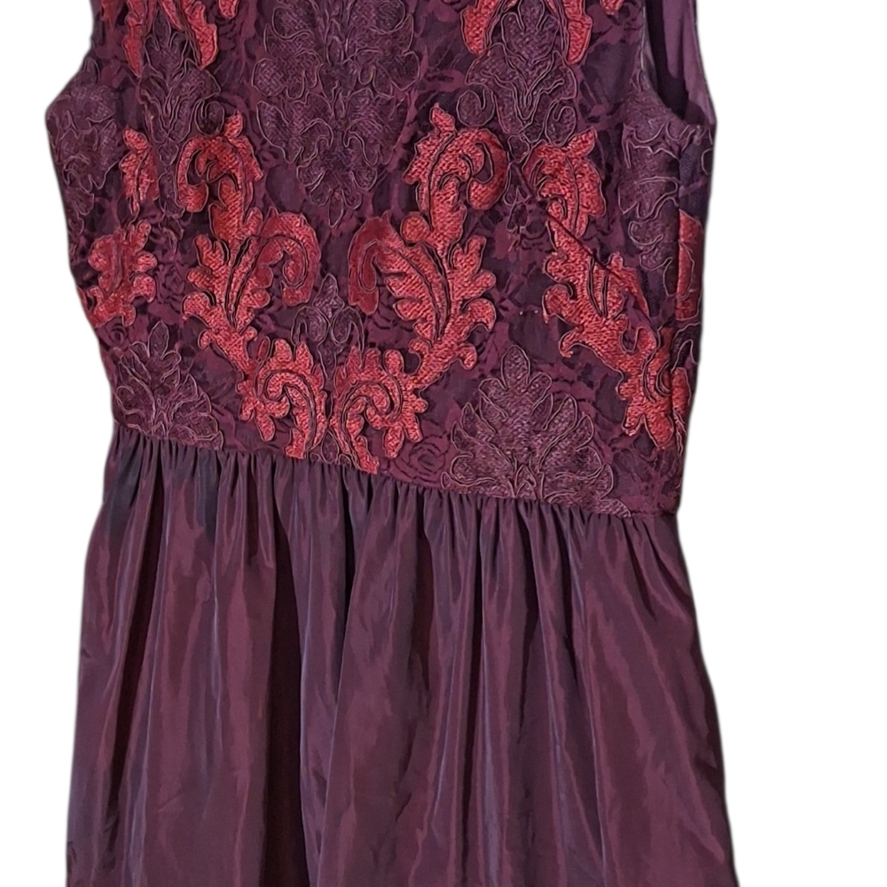 Taylor Burgundy Dress with Red Embroidered Bodice